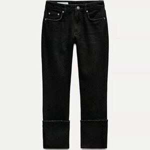 Zara High Rise Stove Pipe Folded Slim Jeans Black 2